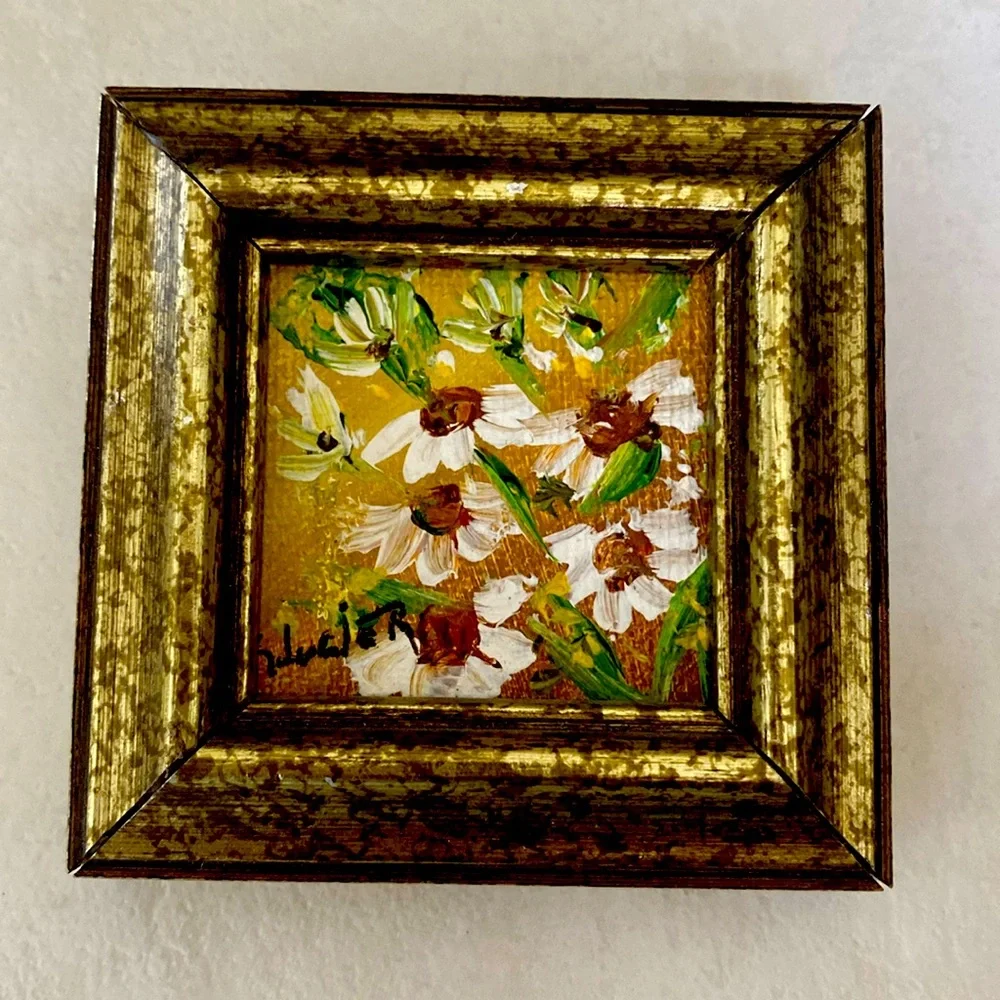R. Lucier California painter miniature oil daisies paint